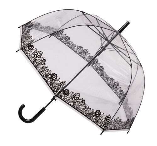 Clear Dome Stick Umbrella with Black Lace effect from the Soake Collection - POESLACE