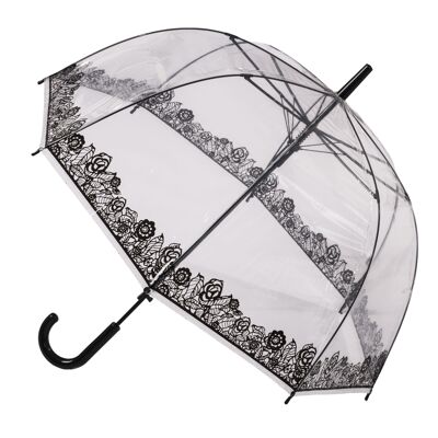 Clear Dome Stick Umbrella with Black Lace effect from the Soake Collection - POESLACE