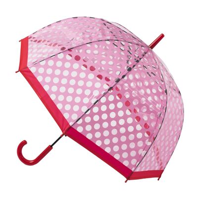 Ombrello Dome Stick Trasparente con Pois Rosa della Collezione Soake - POESPR