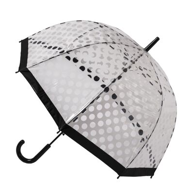 Clear Dome Stick Umbrella with White polka dots from the Soake Collection - POESWB