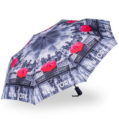 Ombrello pieghevole in bianco e nero Storm King New York in confezione regalo - SKCFNYBW