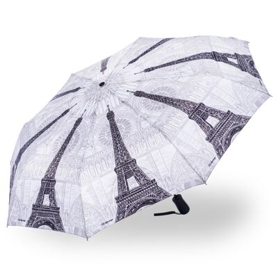 Ombrello pieghevole in bianco e nero Storm King Paris in confezione regalo - SKCFPARBW