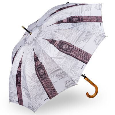 Storm King Classic London Black and White Walking Stick Umbrella - SKCLONBW