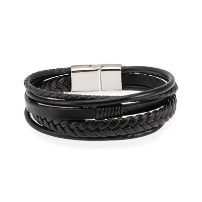 Black 5 strap leather braided bracelet