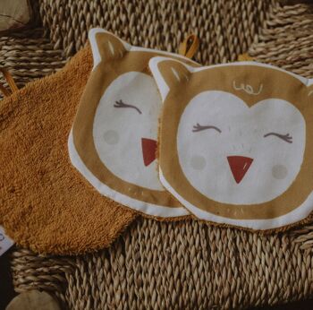 Lot de 3 grandes lingettes lavables Hibou moutarde 3