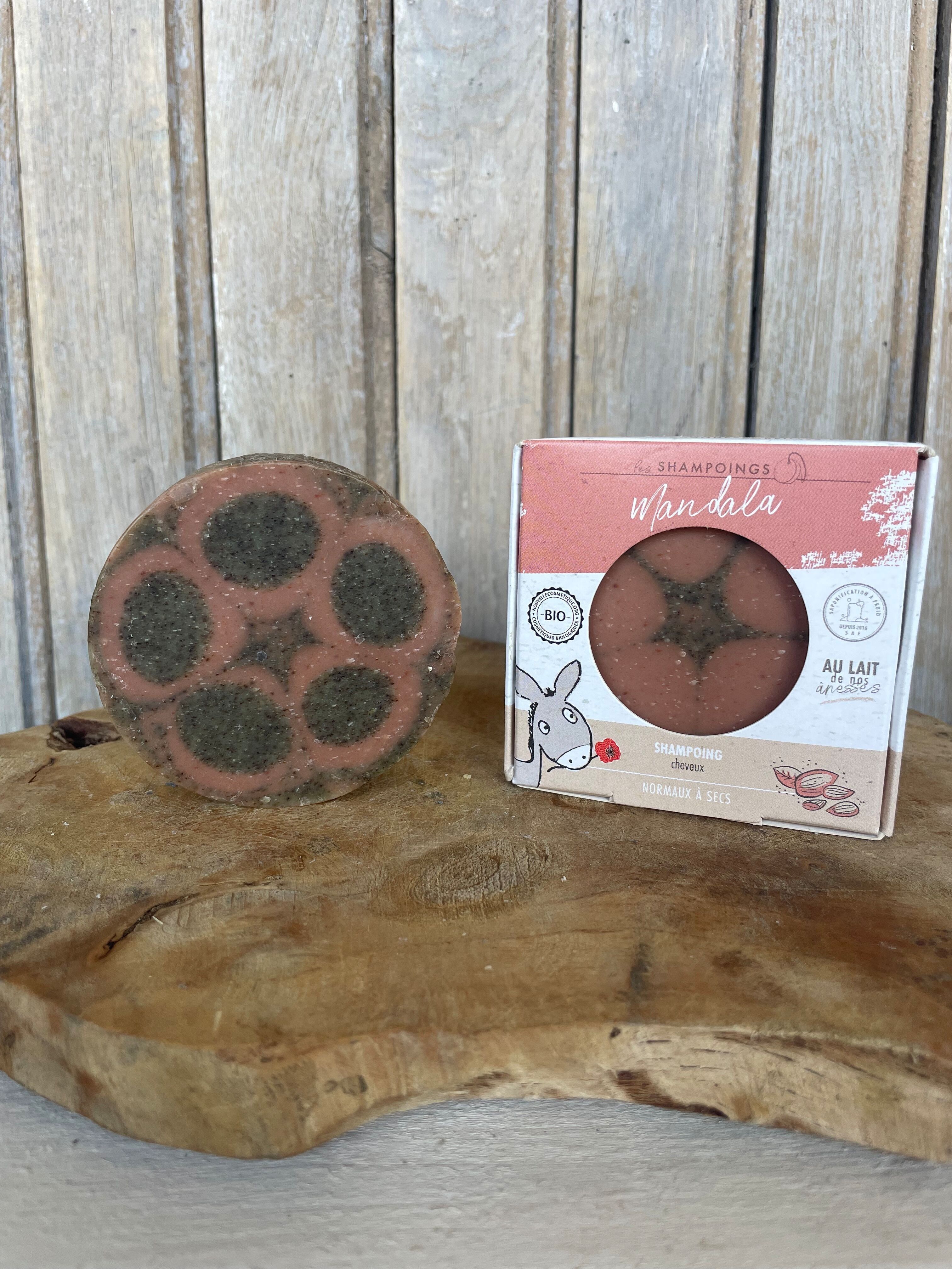 Shampoo solido biologico con latte d'asina, mandorle dolci e olio di canapa - Per capelli secchi e normali - Mandala