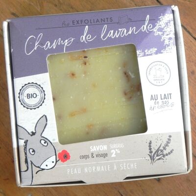 Organic exfoliating soap with donkey milk and lavender, cold saponified - Lavender field