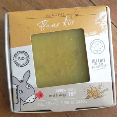 Care soap with donkey milk and saffron, artisanal & cold saponified - Fleur d'or