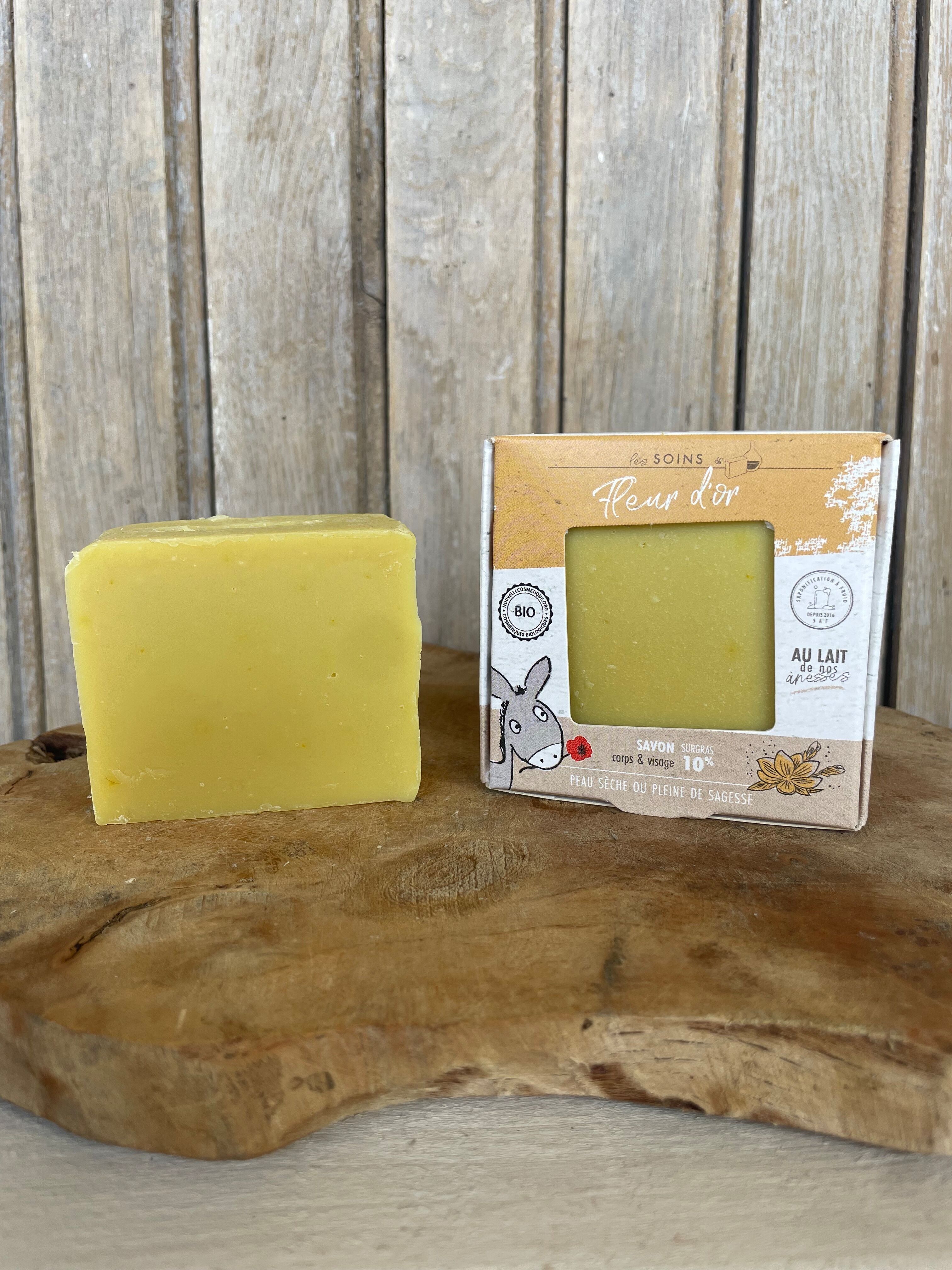 Sapone per la cura al latte d'asina e zafferano, artigianale e saponificato a freddo - Fleur d'or