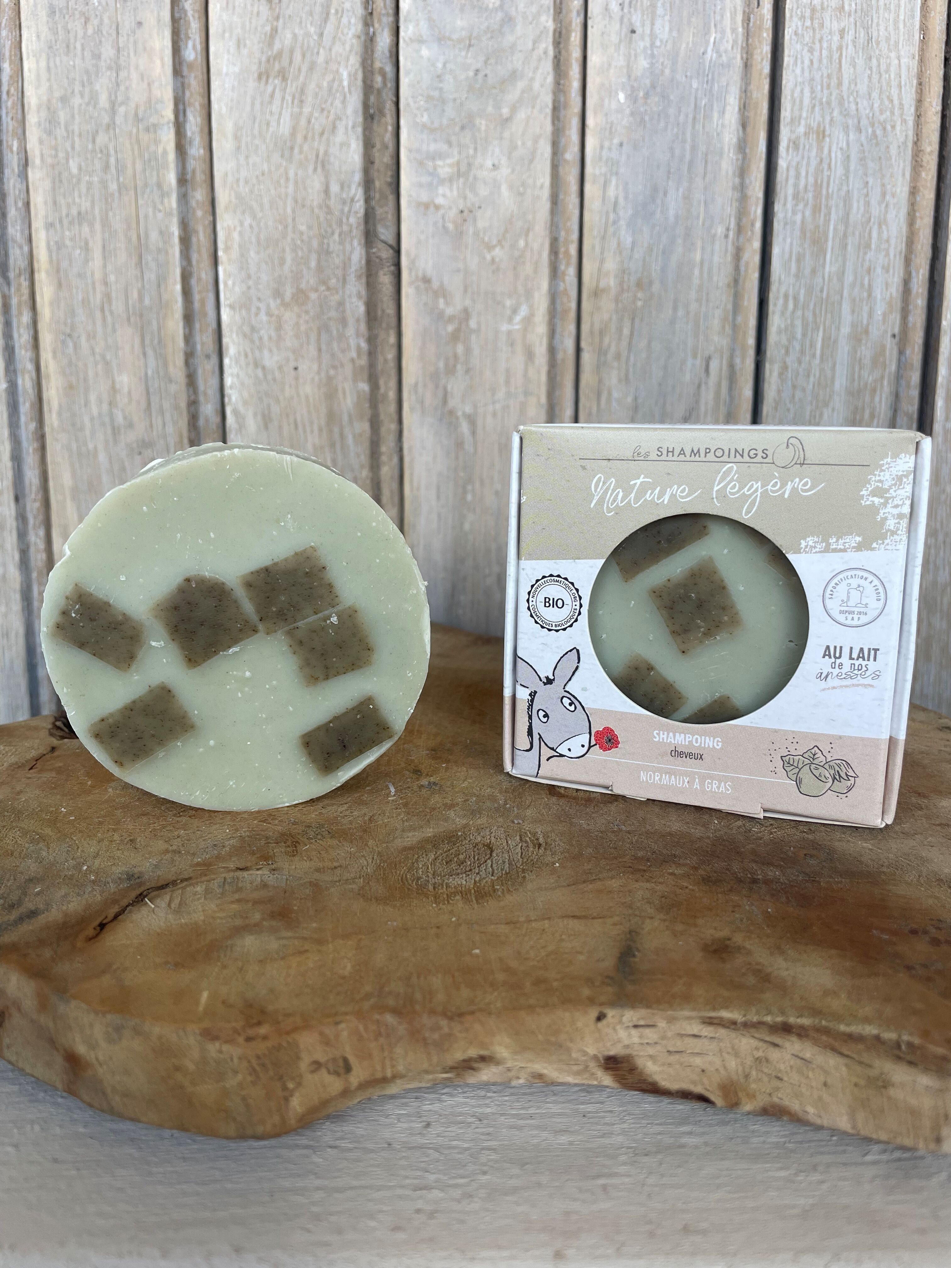 Champú sólido orgánico con leche de burra, aceite de avellana y cáñamo - Para cabello normal a graso - Naturaleza ligera