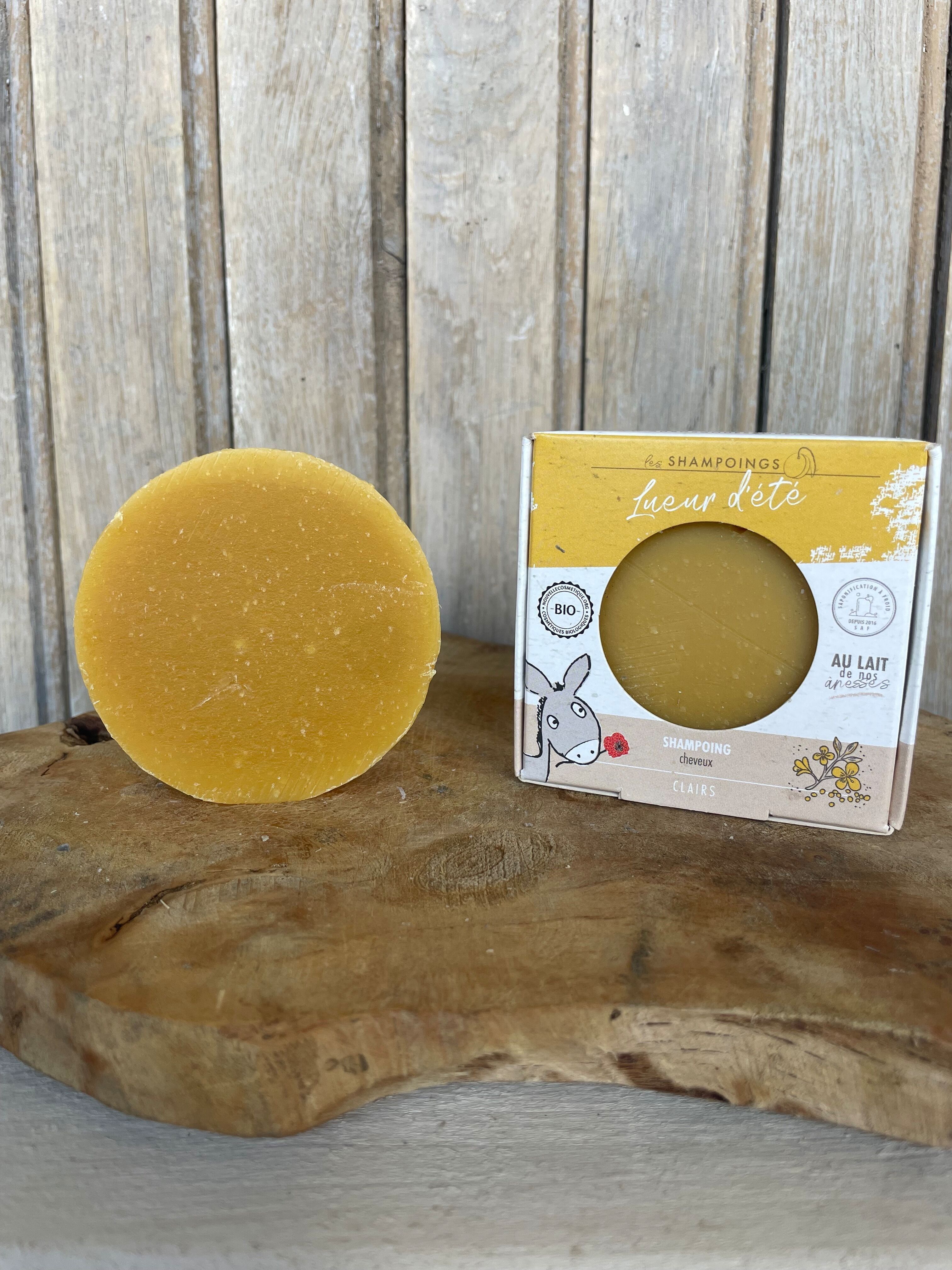 Champú sólido orgánico con leche de burra, jugo de zanahoria y miel - Para cabello rubio - Brillo de verano