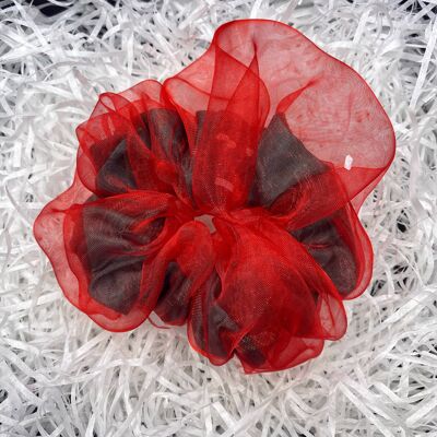 Double Layer Scrunchie Plain Red Organza