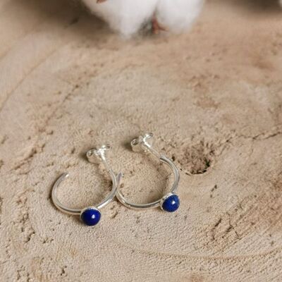 Mini silver lapis lazuli ROMY hoop earrings