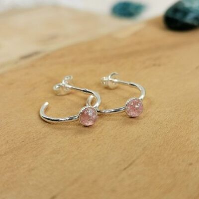 Mini silver ROMY strawberry quartz hoop earrings