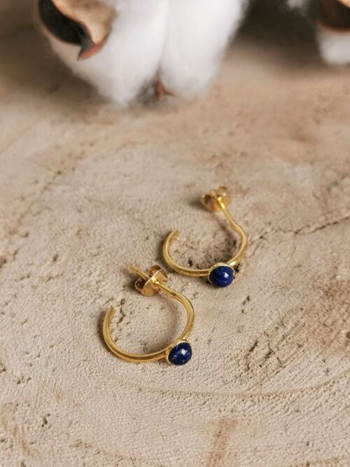 Mini créoles ROMY dorées lapis lazuli