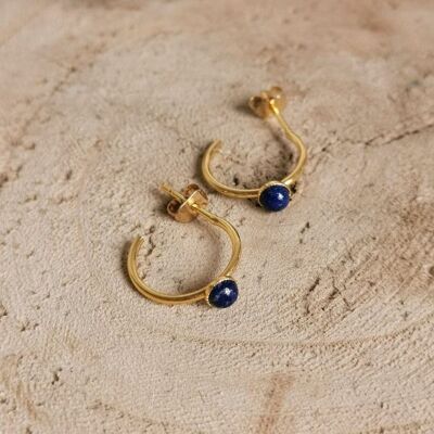 Mini créoles ROMY dorées lapis lazuli