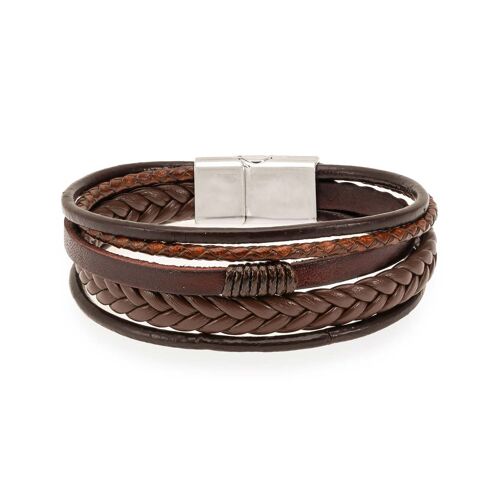 Brown 5 strap leather braided bracelet