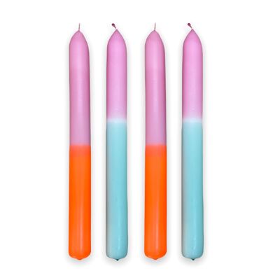 Set di 4 candele 24 cm menta e rosa/arancione neon e rosa