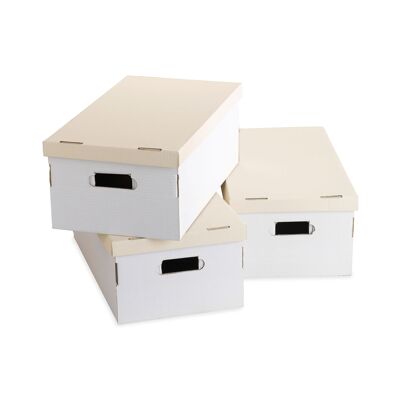 Lot de 3 Boîtes de Rangement en Carton, 52 x 29 x H.20 cm, Blanc, RAN855