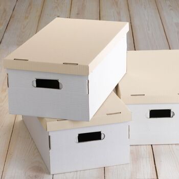 Lot de 3 Boîtes de Rangement en Carton, 52 x 29 x H.20 cm, Blanc, RAN855 2