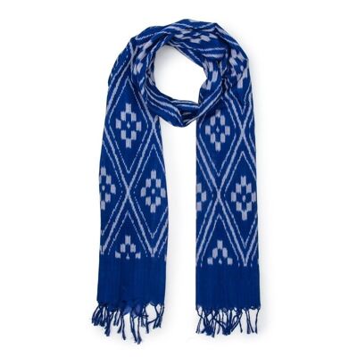 COTTON SCARF SABAKU IKAT OCEAN WHITE FAIR TRADE PRODUCT