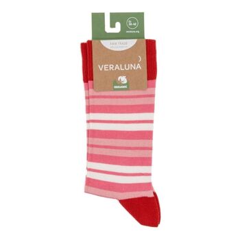 Chaussettes Bio Veraluna Rayures Rose Rouge 2