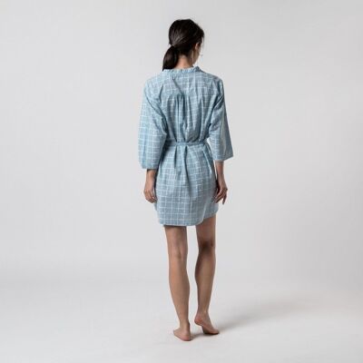 COTONE BIOLOGICO Kimono Kuen Blue Checks PRODOTTO DEL COMMERCIO EQUO