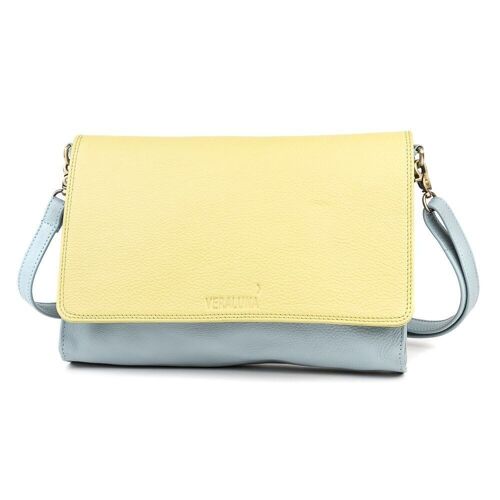 NATURAL LEATHER PURSE KAWI FAIR TRADE PRODUCT yellow blue