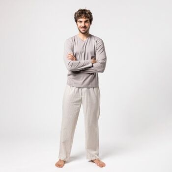 Pyjama Coton Bio Vee Stripes Gris 3