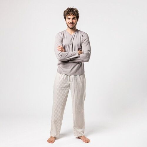 Organic pajama man uve grey stripes