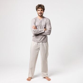 Pyjama Coton Bio Vee Stripes Gris 1