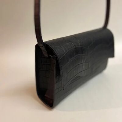 Petit sac à main en cuir noir imprimé croco