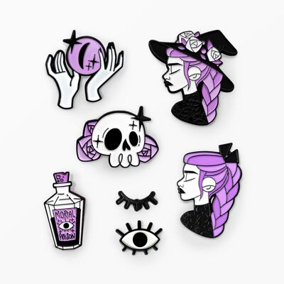 Set of 6 Witchy Vibes Pins: Purple 25