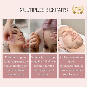 Lot de 11 + 1 Gratuit - Gua Sha en Quartz Rose avec Housse 4