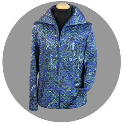 100% Seide Steppjacke Türkis-Blau M