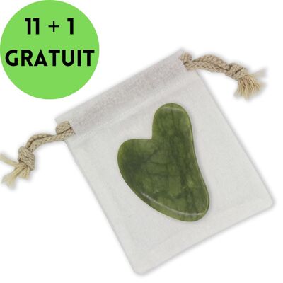 Lot de 11 + 1 Gratuit - Gua Sha Jade Vert avec housse pour Visage et Corps