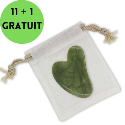 11er-Set + 1 gratis – Gua Sha aus grüner Jade mit Abdeckung für Gesicht und Körper