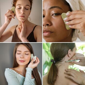 Lot de 11 + 1 Gratuit - Gua Sha en Pierre de Jade Vert avec Housse 6