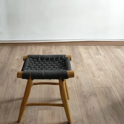 TABURETE EN TECA Y CUERDA GRIS ANTRACITA