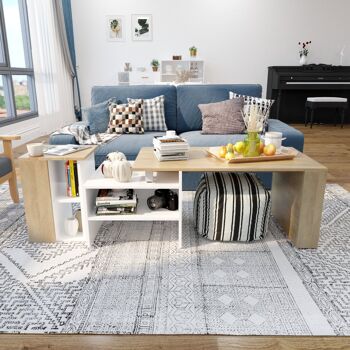 Meerveil Table d'appoint en bois moderne pour salon chambre à coucher, blanc et chêne 4