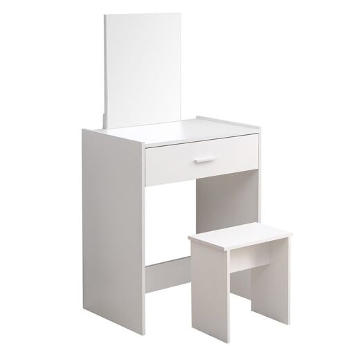 Meerveil Modern Dressing Table Set, White, with Frameless Mirror and Stool, 1 drawer