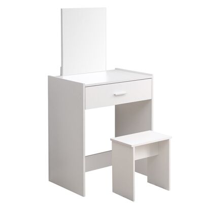 Ensemble de coiffeuse moderne Meerveil, blanc, avec miroir sans cadre et tabouret, 1 tiroir