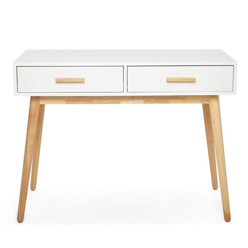 Meerveil Modern Computer Desk, White Color, 2 Drawers and Solid Wood Frame