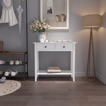 Table console de style minimaliste Meerveil, couleur bois blanc, avec 2/3 tiroirs - 2 tiroirs 2