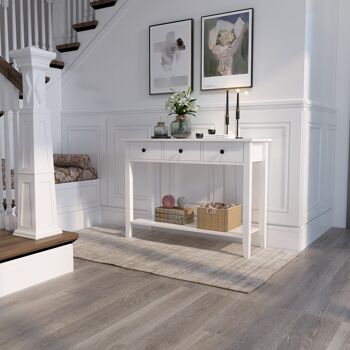 Table console de style minimaliste Meerveil, couleur bois blanc, avec 2/3 tiroirs - 3 tiroirs 9