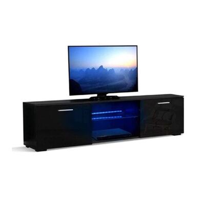 Mueble de TV LED Meerveil, color negro/blanco, gran espacio de almacenamiento - negro