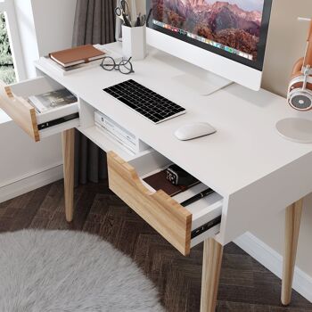 Meerveil Desk Computer Tableï¼ŒBlanc et Chêneï¼Œavec 2 Tiroirs 1 Meuble de Rangement 5