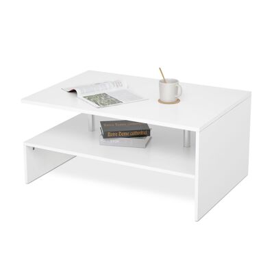 Meerveil Coffee Table Sofa Side Table End Side Table with Shelf - White