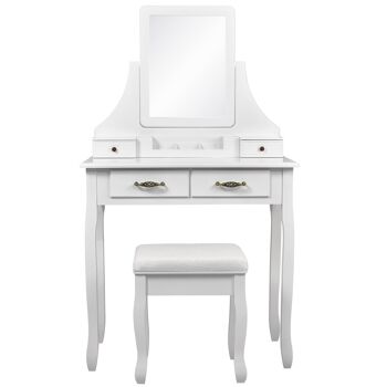 Meerveil Classic Coiffeuse, Blanc, avec un Grand Miroir et Tabouret, 2 tiroirs 1