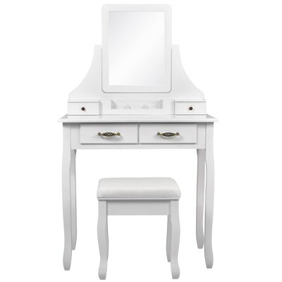 Meerveil Classic Dressing Table, White, with a Large Mirror and Stool, 2 drawers